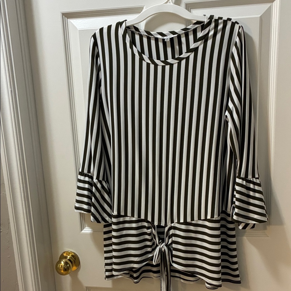 JODIFL Olive and White Striped Blouse